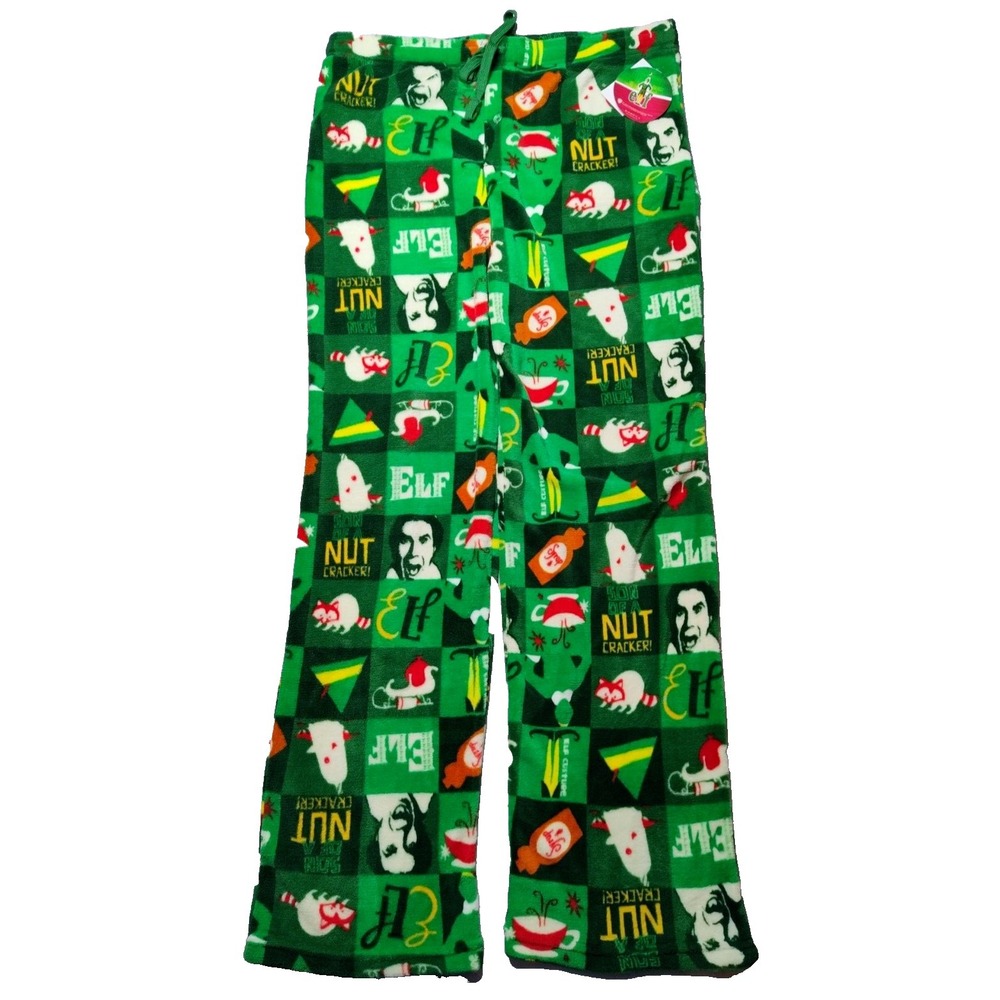 ELF MOVIE SON OF A NUTCRACKER Men Large Green Fleece Pajama‎ Lounge Pants NEW